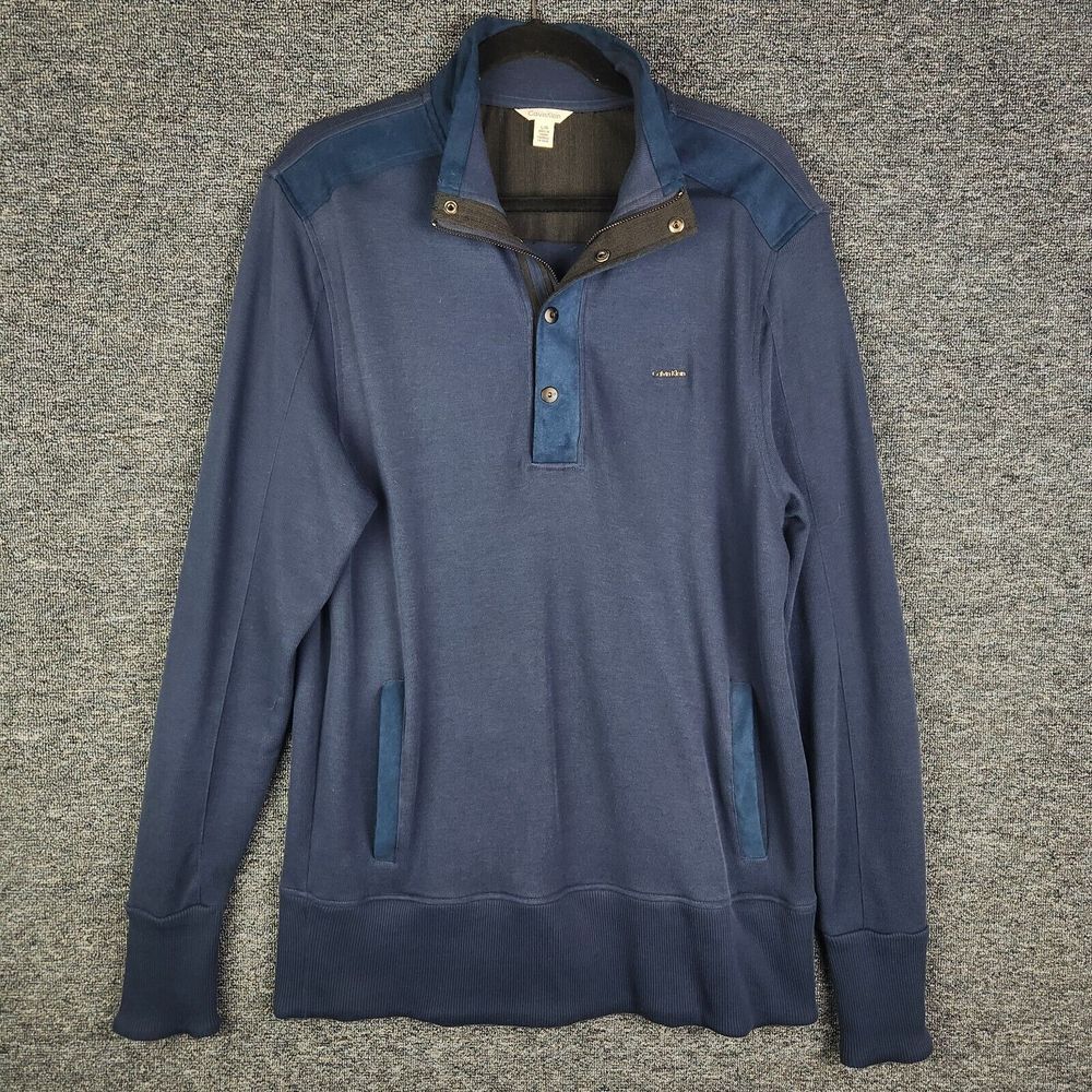 Calvin Klein Mens 1/4 Zip Neck Navy Casual Sweater‎